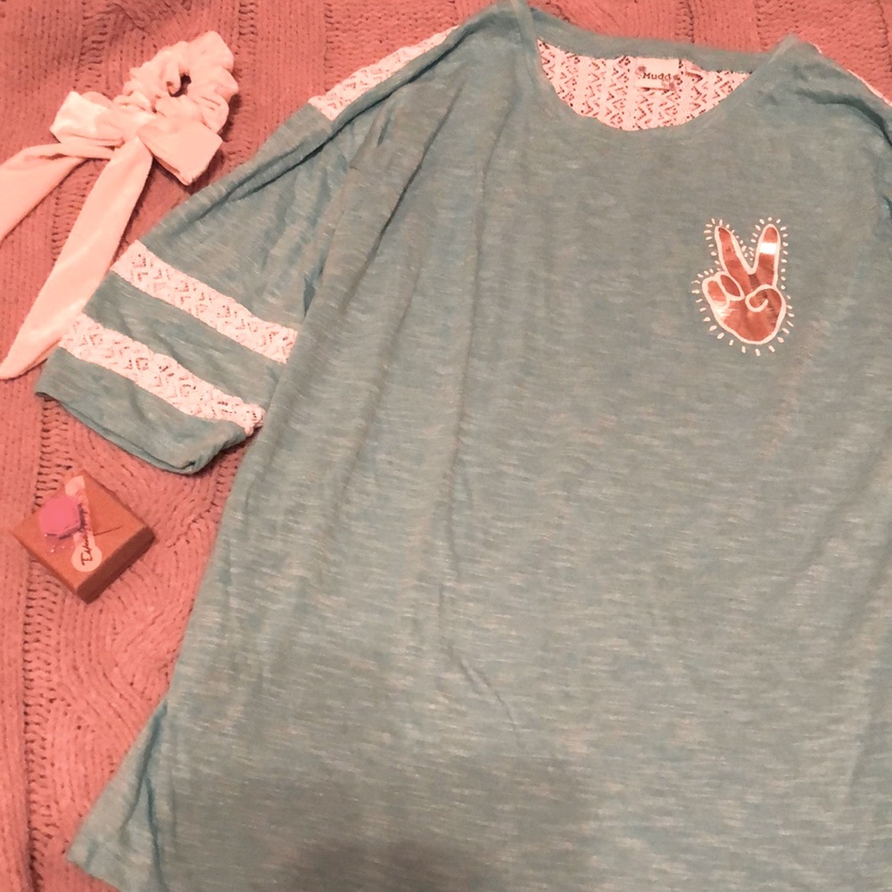Mudd size 16 color aqua/teal blue with white lace